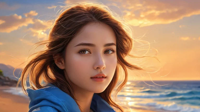 A serene outdoor scenery of a girl amidst a vast pure void on a desktop or PC, with radiant lighting and brilliant colors.