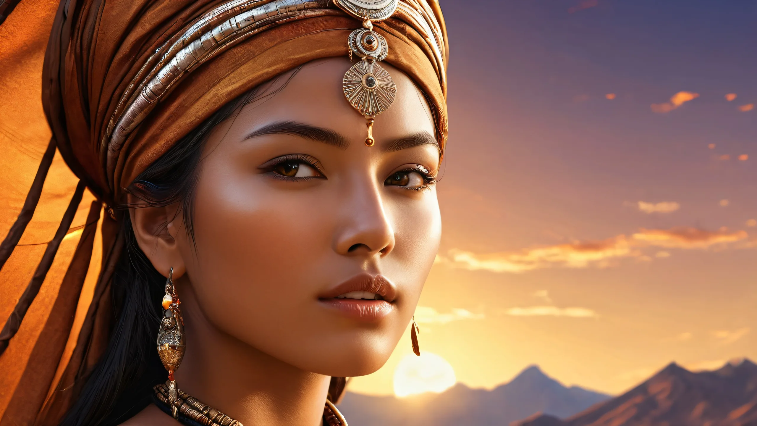 Nomad woman in a breathtaking desert landscape, perfect for your PC or Desktop