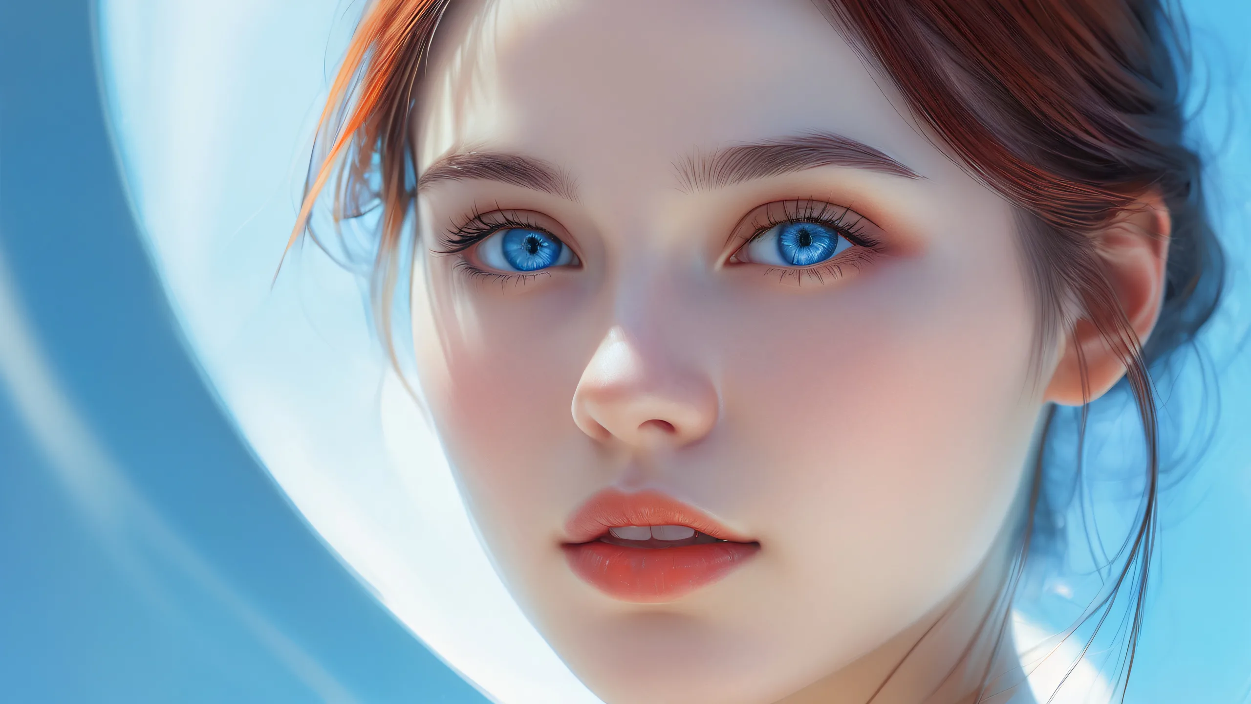 A serene young woman amidst a vast pure void, perfect for your desktop or PC.