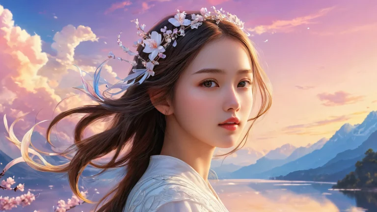 A serene and clean void for your desktop/pc with a girl in focus, suitable for school or office use.