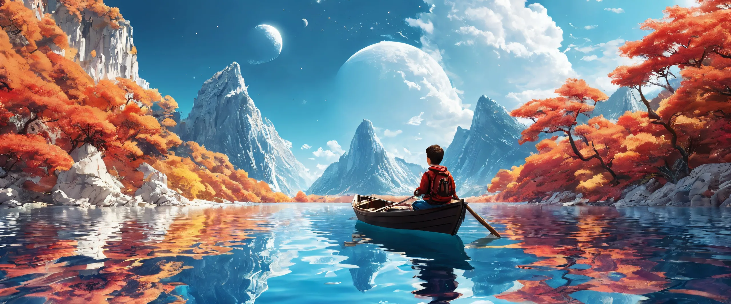 A stunning desktop image of a boy standing alone in a vast, pure void with breathtaking ethereal lighting on a Desktop/PC.