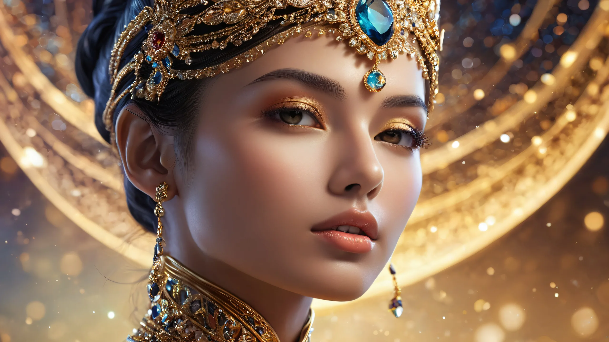 Breathtaking desktop wallpaper of a woman surrounded by a vast pure void, with soft rim lighting and deep shadows on a Desktop/PC.