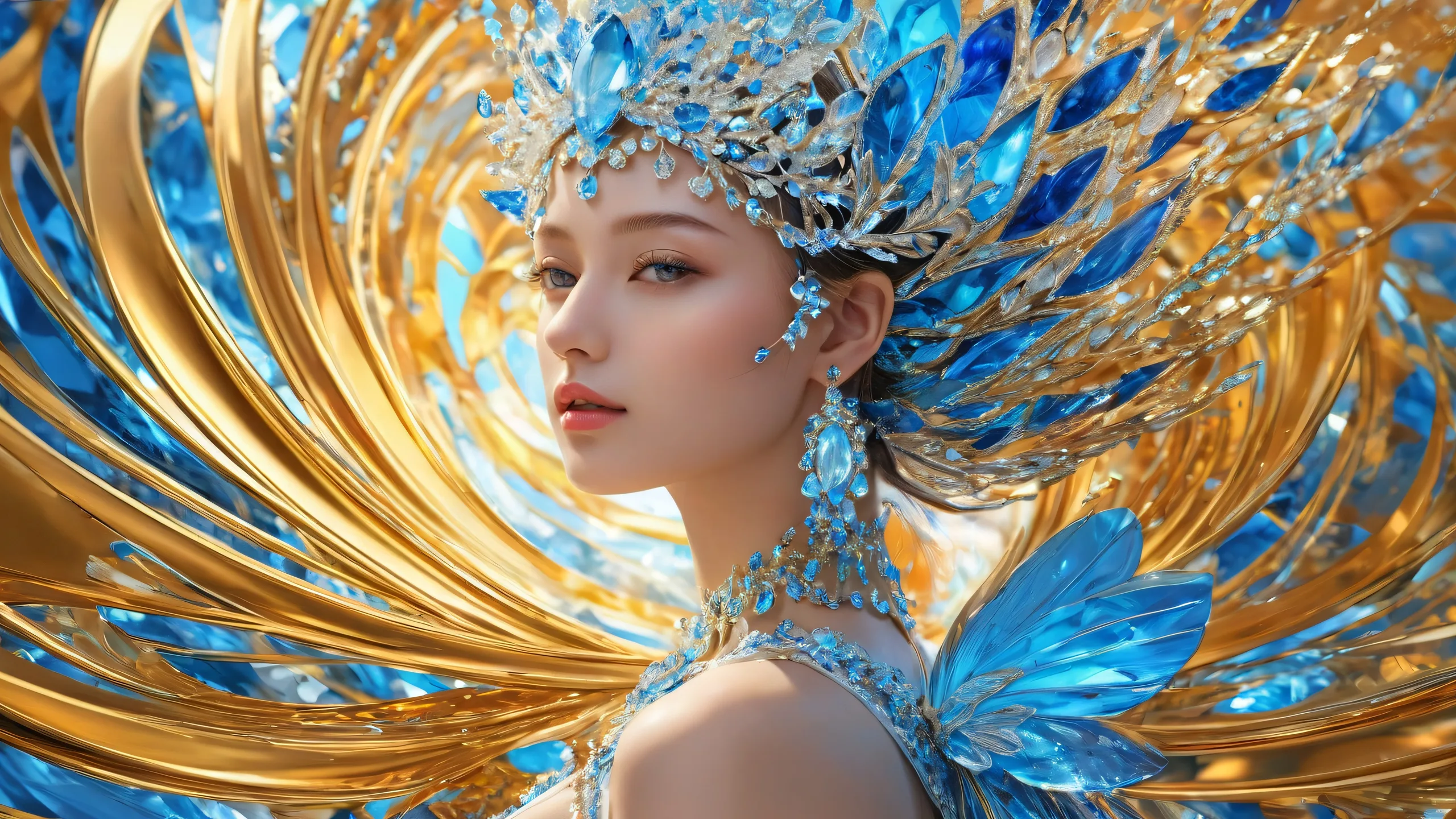 A serene and tranquil desktop wallpaper featuring a vast pure void with radiant golden and blue hues. Perfect for PCs or Desktops.