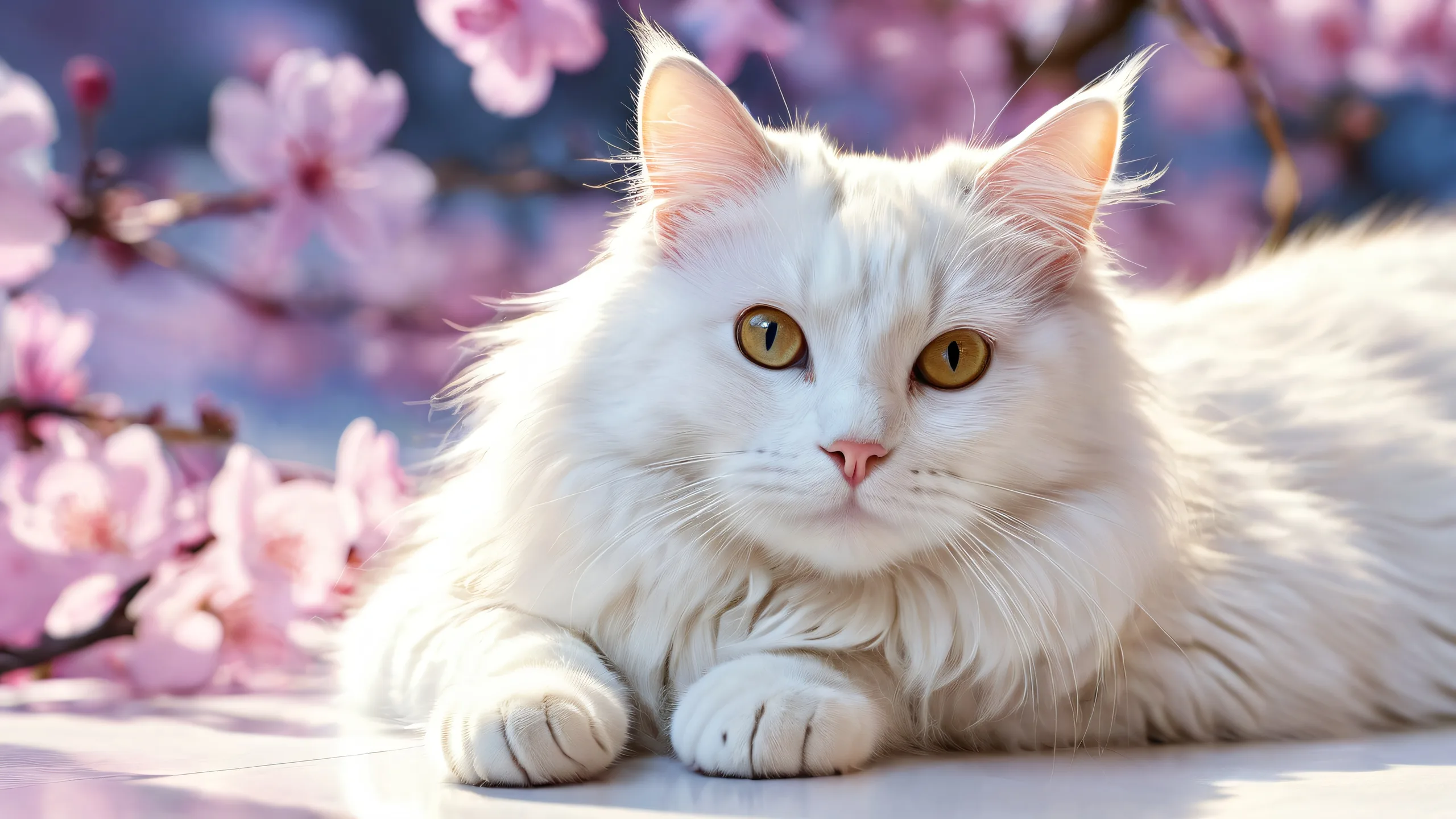 A serene and vibrant cat sits amidst a vast, pure void on your Desktop/PC.