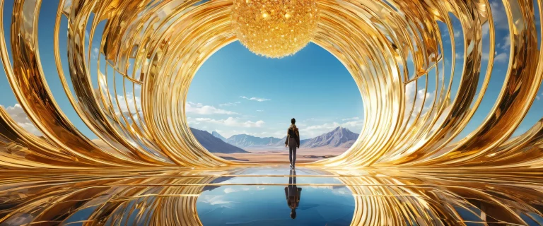 A stunning desktop image of a centered figure in a pure void with luxurious background details and subtle hints of illumination, perfect for your Desktop/PC.