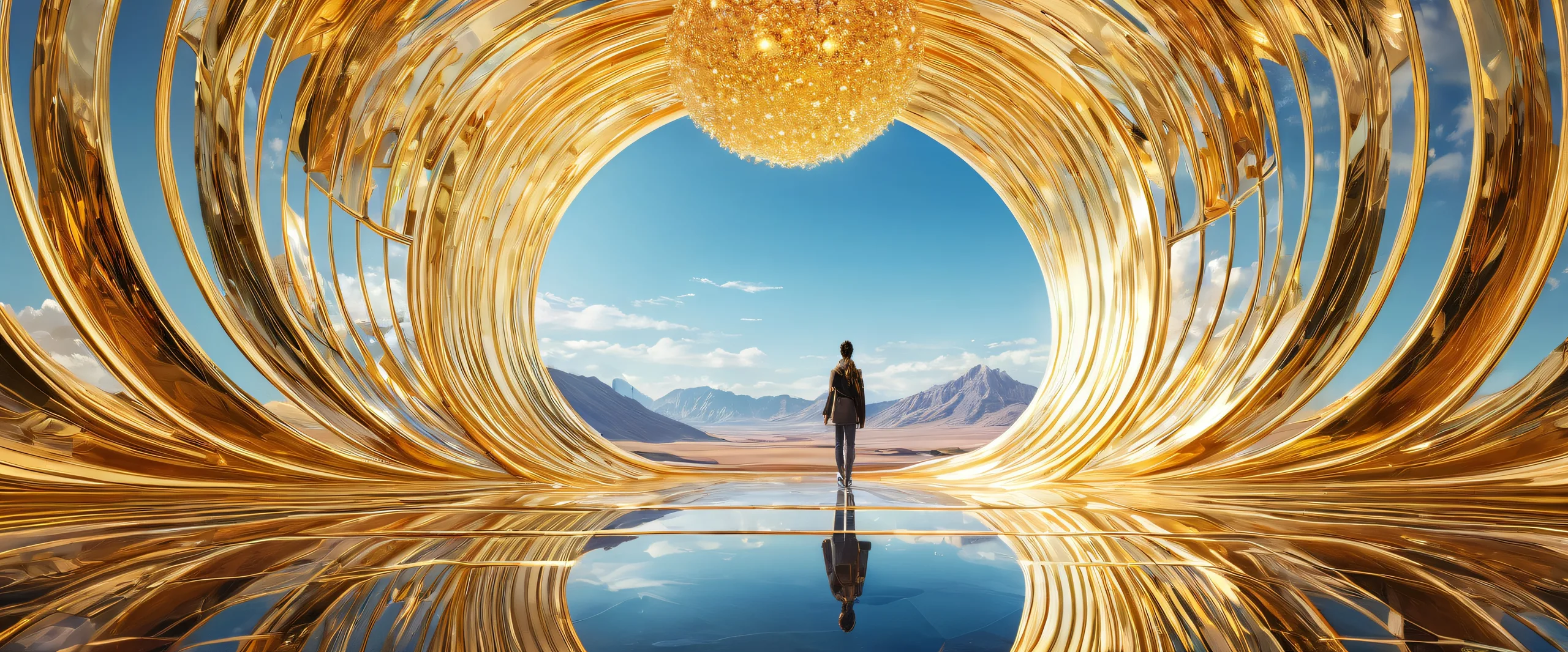 A stunning desktop image of a centered figure in a pure void with luxurious background details and subtle hints of illumination, perfect for your Desktop/PC.