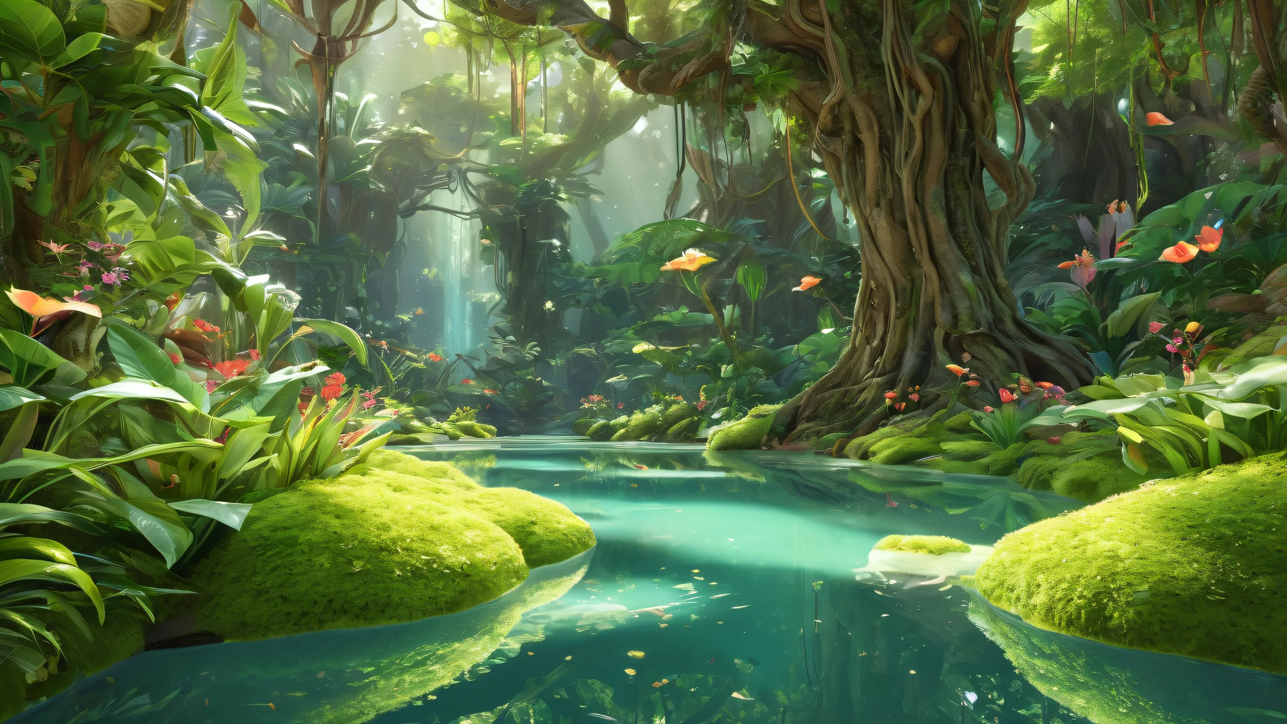 A breathtaking desktop image of a pristine void with radiant colors and ray traced reflections for your PC or Desktop