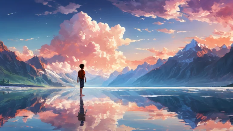 A breathtaking desktop wallpaper featuring a boy in a vast, pure void with extreme depth of field and award-winning digital art for a desktop/pc.