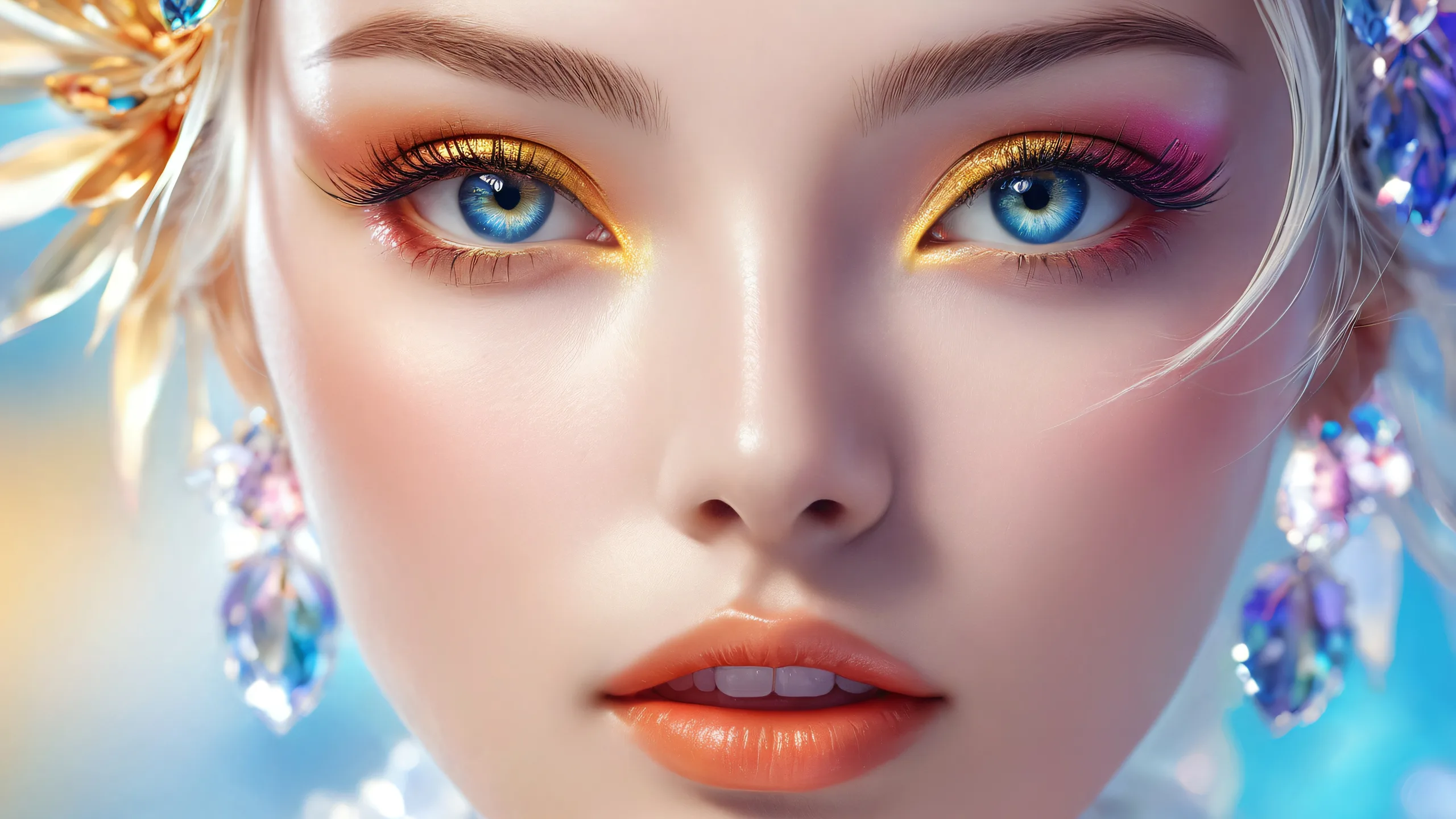 A serene and radiant desktop image of a beautiful face set against a vast, pure void, perfect for your PC or Desktop.