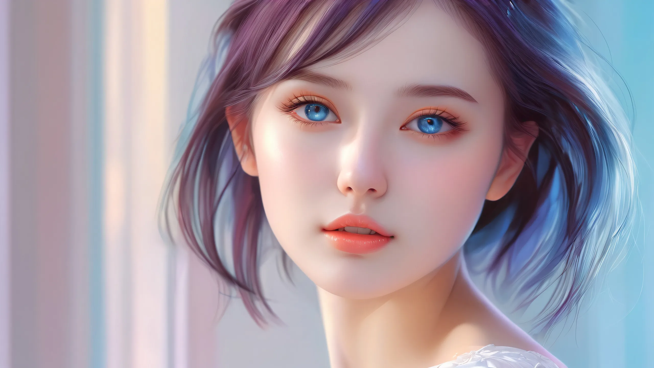 4K Ethereal Oasis of Serenity Desktop Background A breathtaking desktop image of a girl surrounded by a perfectly clean vast pure void, ideal for desktop PCs and Macs