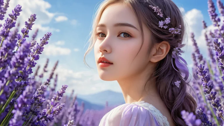 A breathtaking desktop wallpaper featuring a girl in a pure void with ethereal lighting and radiant colors. Suitable for PC or Desktop.