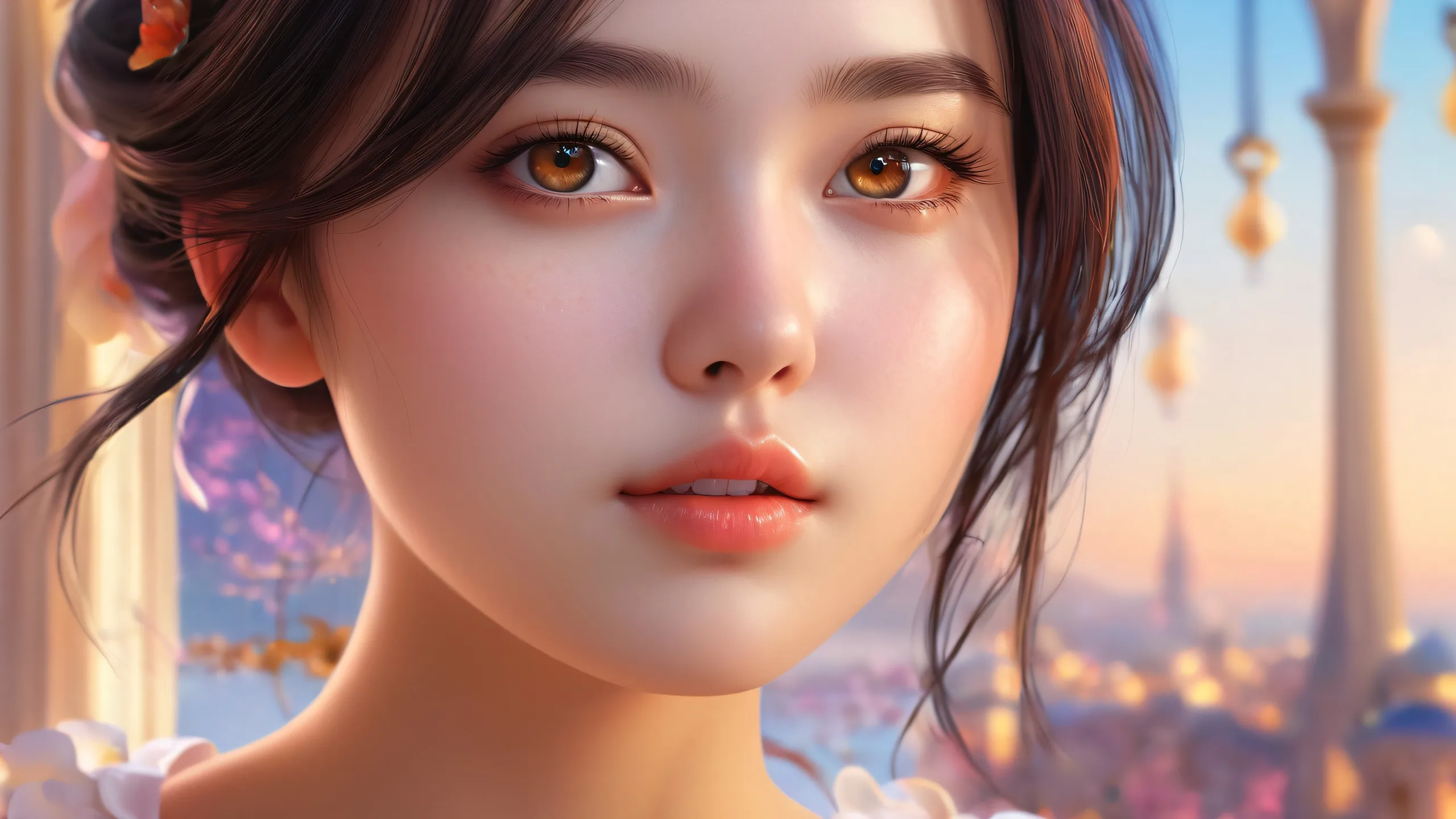 A beautifully rendered desktop background featuring a girl in a perfectly clean vast pure void with extreme depth of field and radiant colors, suitable for desktop/pc use.