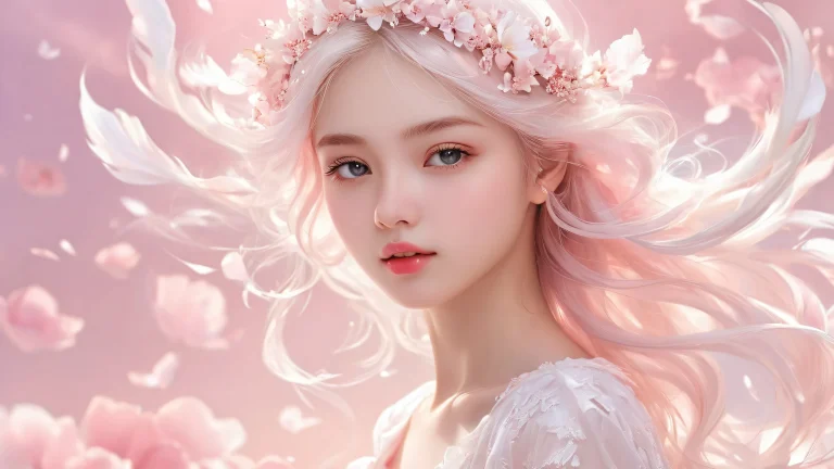 A dreamlike desktop scene featuring a girl amidst a vast pure void, with radiant colors and ray-traced reflections, perfect for PC or Mac.