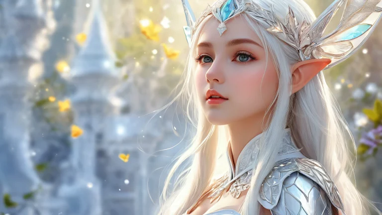 A stunning desktop wallpaper featuring an Elf Girl amidst a vast, pure void with extreme depth of field and radiant colors. Convient pour ordinateur de bureau/PC.
