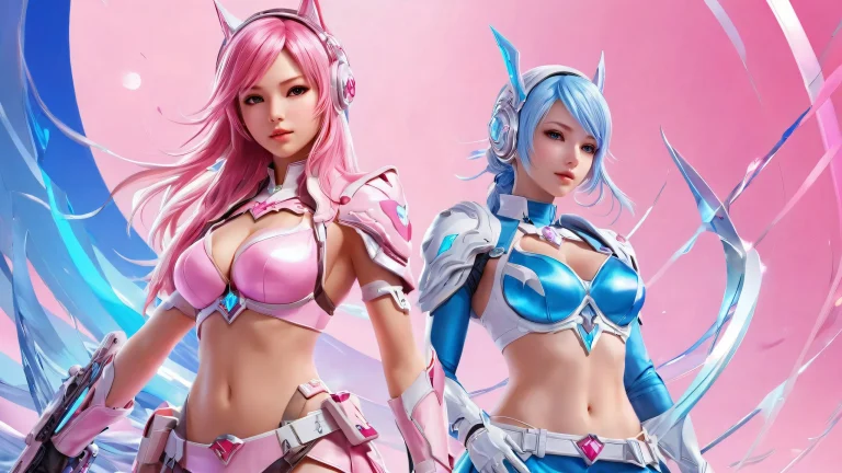 A serene and radiant desktop scene featuring video game girls amidst a vast pure void, Perfekt für Ihren Desktop/PC.