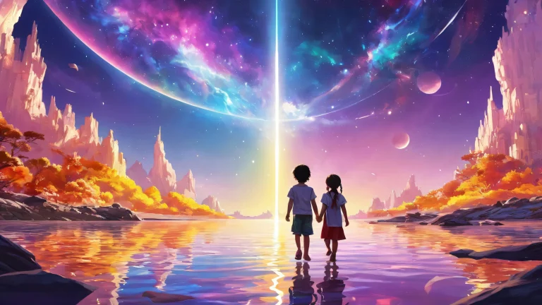 Breathtaking desktop wallpaper featuring Children of the Light in a perfectly clean and vast pure void with extreme depth of field, adapté à une utilisation de bureau/PC.