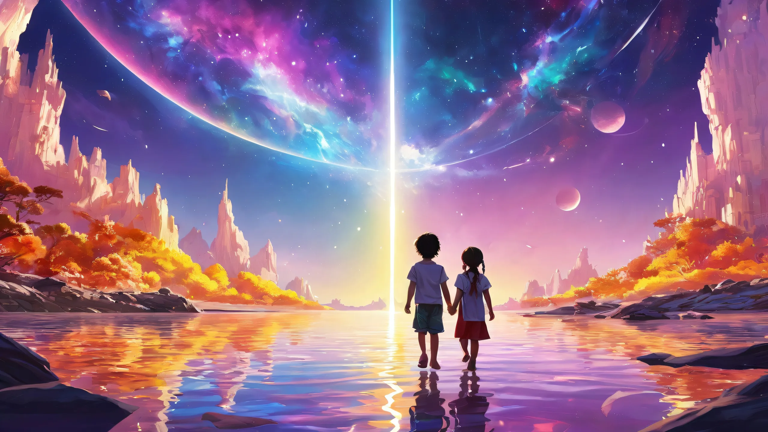 Breathtaking desktop wallpaper featuring Children of the Light in a perfectly clean and vast pure void with extreme depth of field, suitable for Desktop/PC use.