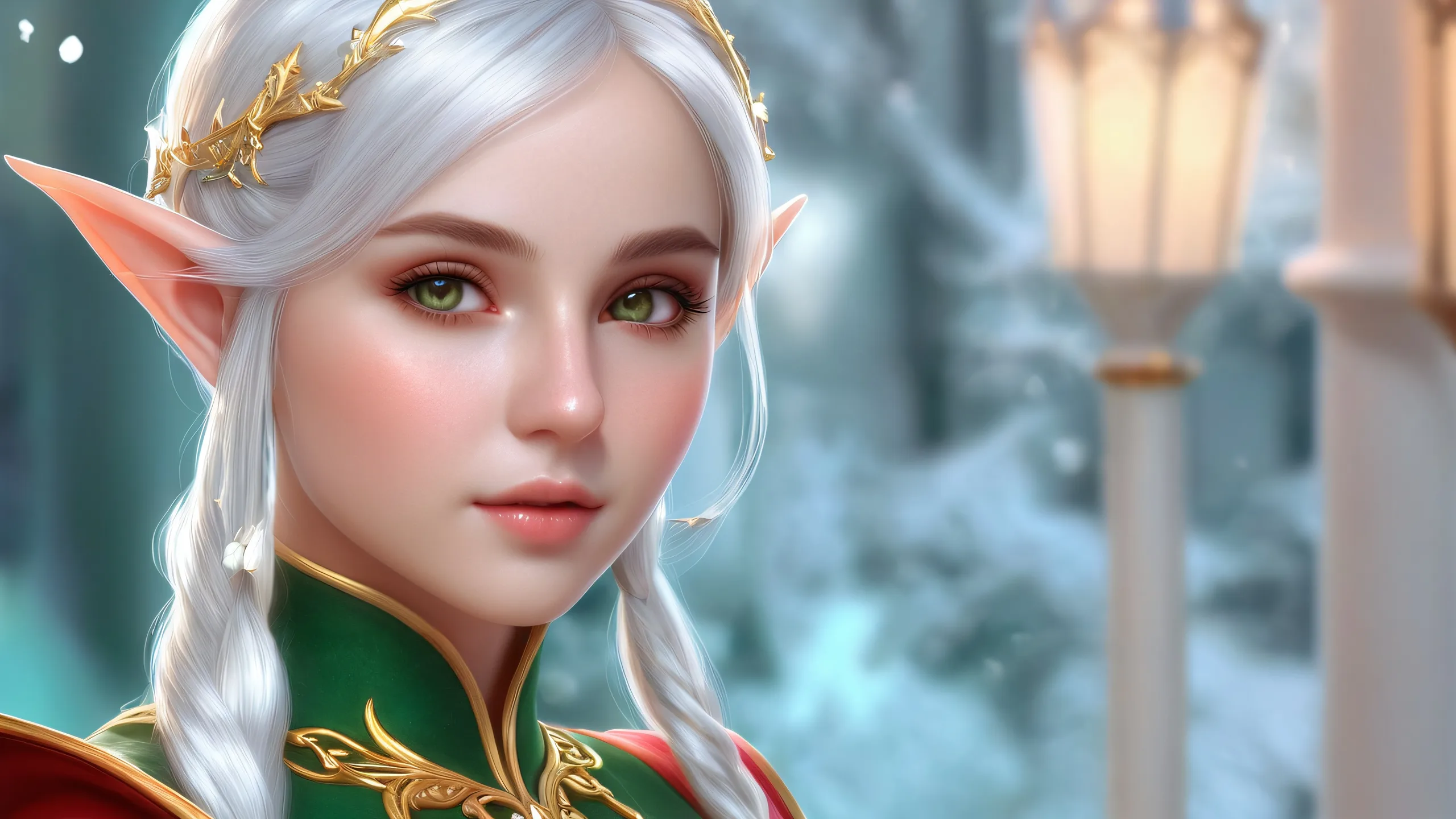 Ultra HD Ethereal Oasis Radiance Wallpaper Elf Girl stands out in a brilliant atmosphere on your Desktop/PC background.