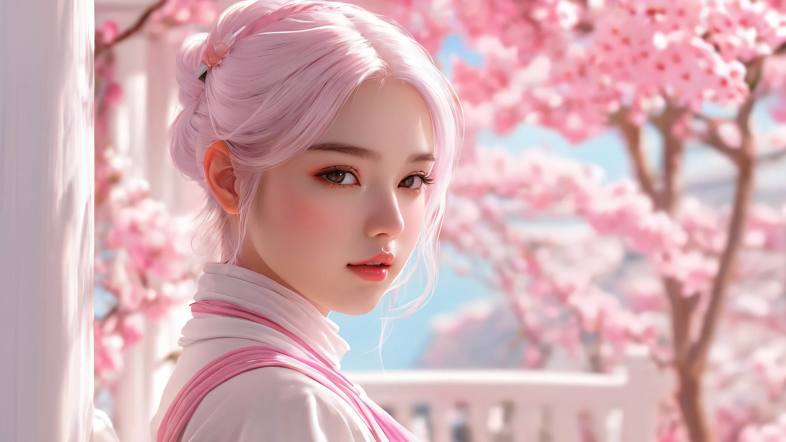 Stunning Ethereal Oasis of Radiant Beauty Wallpaper A serene and breathtaking digital artwork featuring a single girl in a vast pure void, perfect for desktop/PC use.