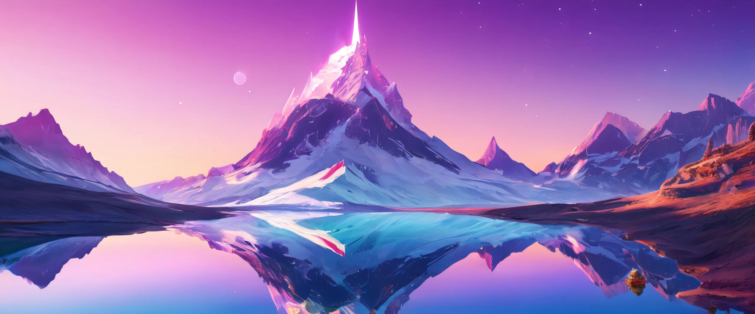 Stunning Ethereal Oasis of Radiant Beauty Wallpaperデスクトップ/PCに最適 A stunning desktop wallpaper featuring a breathtakingly beautiful void with radiant, brilliant colors and ray-traced reflections, perfect for your Desktop/PC.