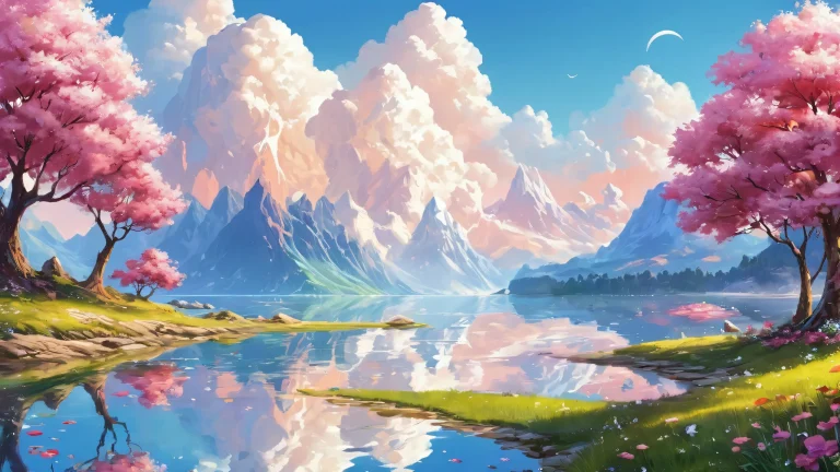 A stunning desktop wallpaper featuring a vast pure void with radiant, brilliant colors and ray traced reflections, PCやデスクトップに最適.