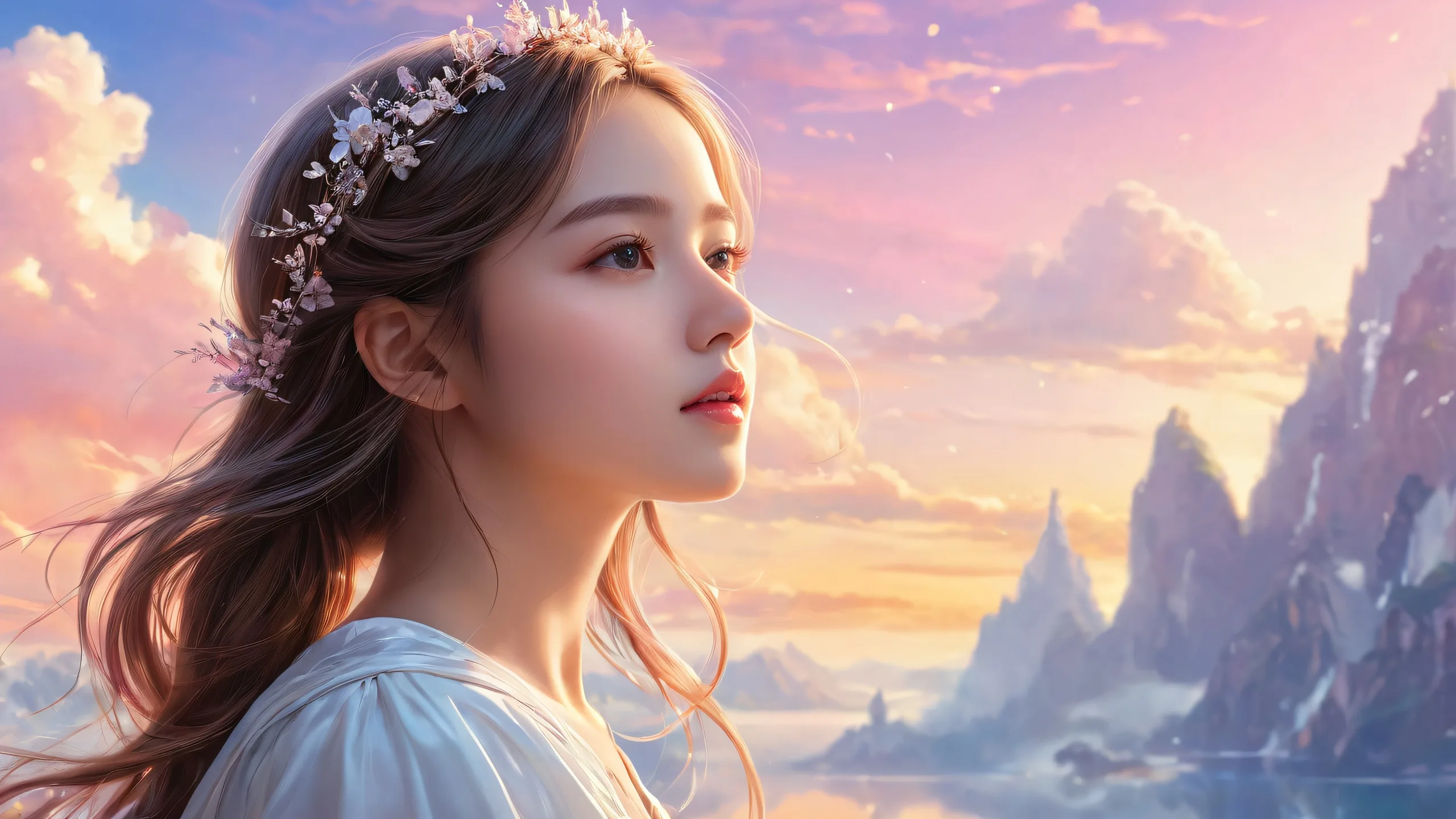 A serene and peaceful 1girl desktop wallpaper featuring a pure void with ethereal lighting, perfect for your Desktop/PC.