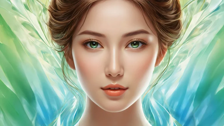 A woman amidst a vast, pure void, with desktop/pc as the canvas.