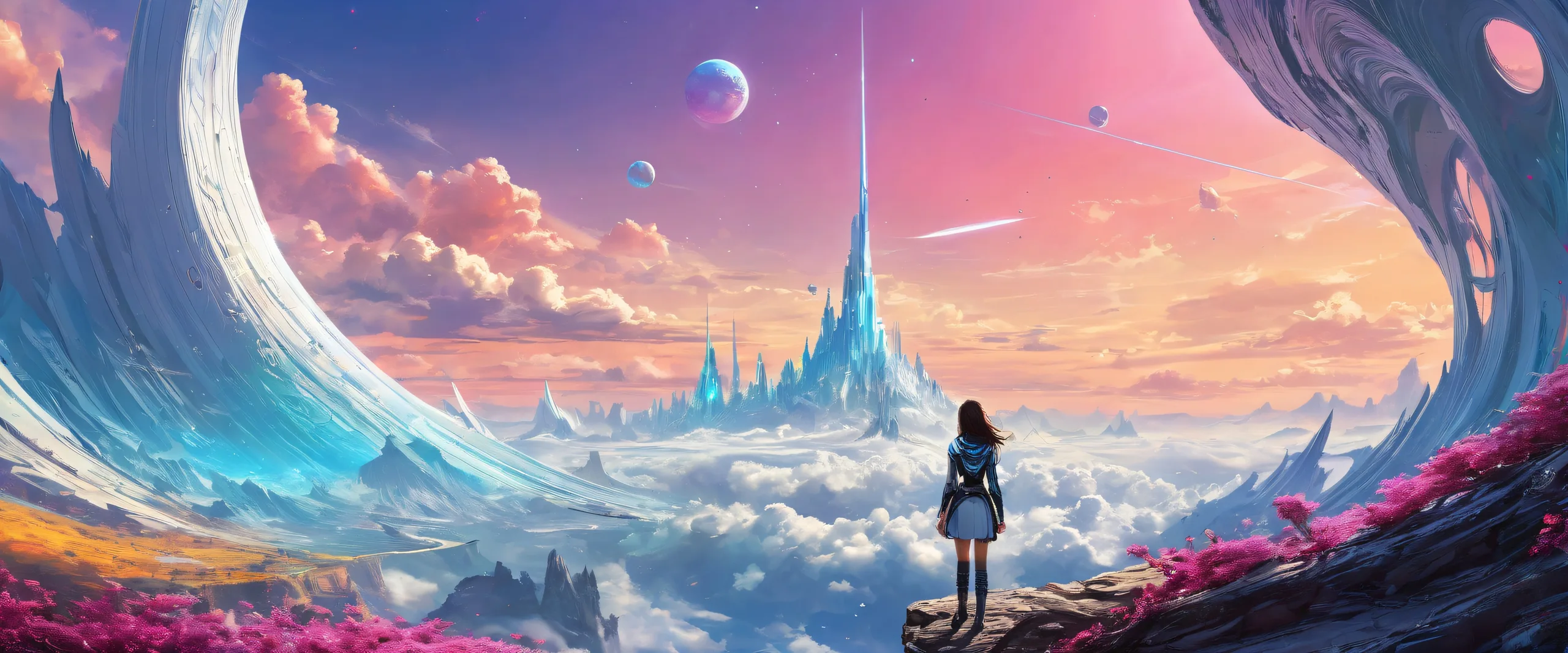 Breathtaking desktop wallpaper featuring a girl amidst a vast pure void on a Desktop/PC, with intricate designs and radiant colors.