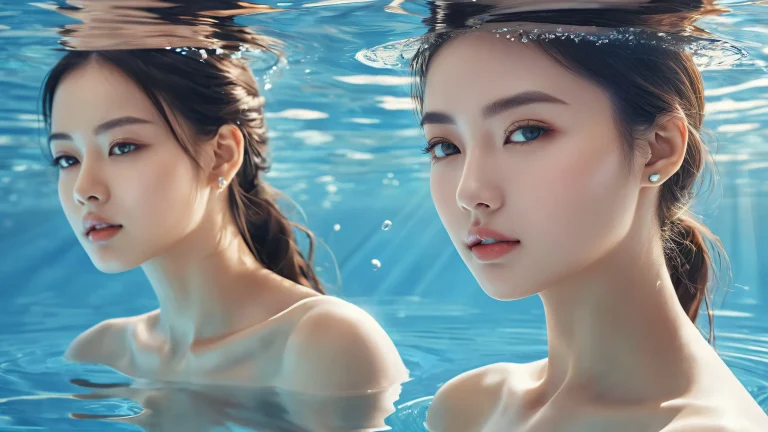 Two women in a pristine void with ethereal lighting and radiant colors for Desktop/PC use.