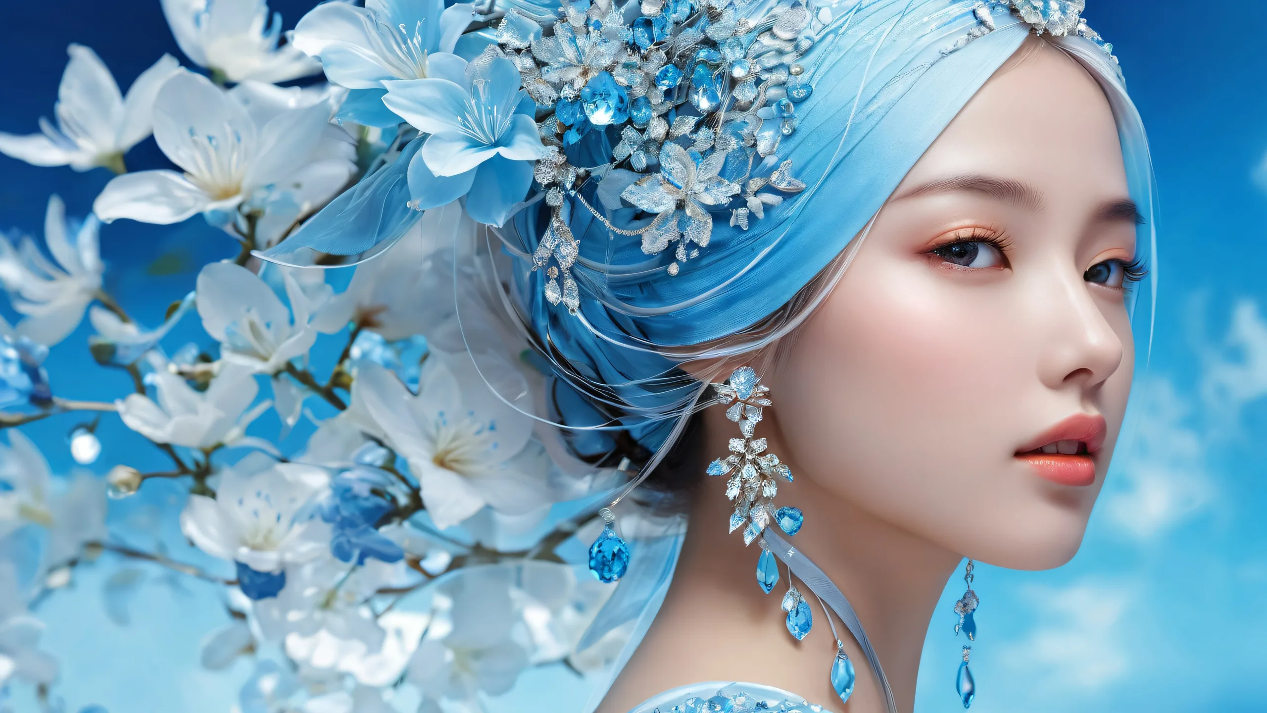 Beautiful desktop image featuring a woman amidst a vast, pure void, with ethereal lighting and radiant colors, perfect for Desktop/PC.