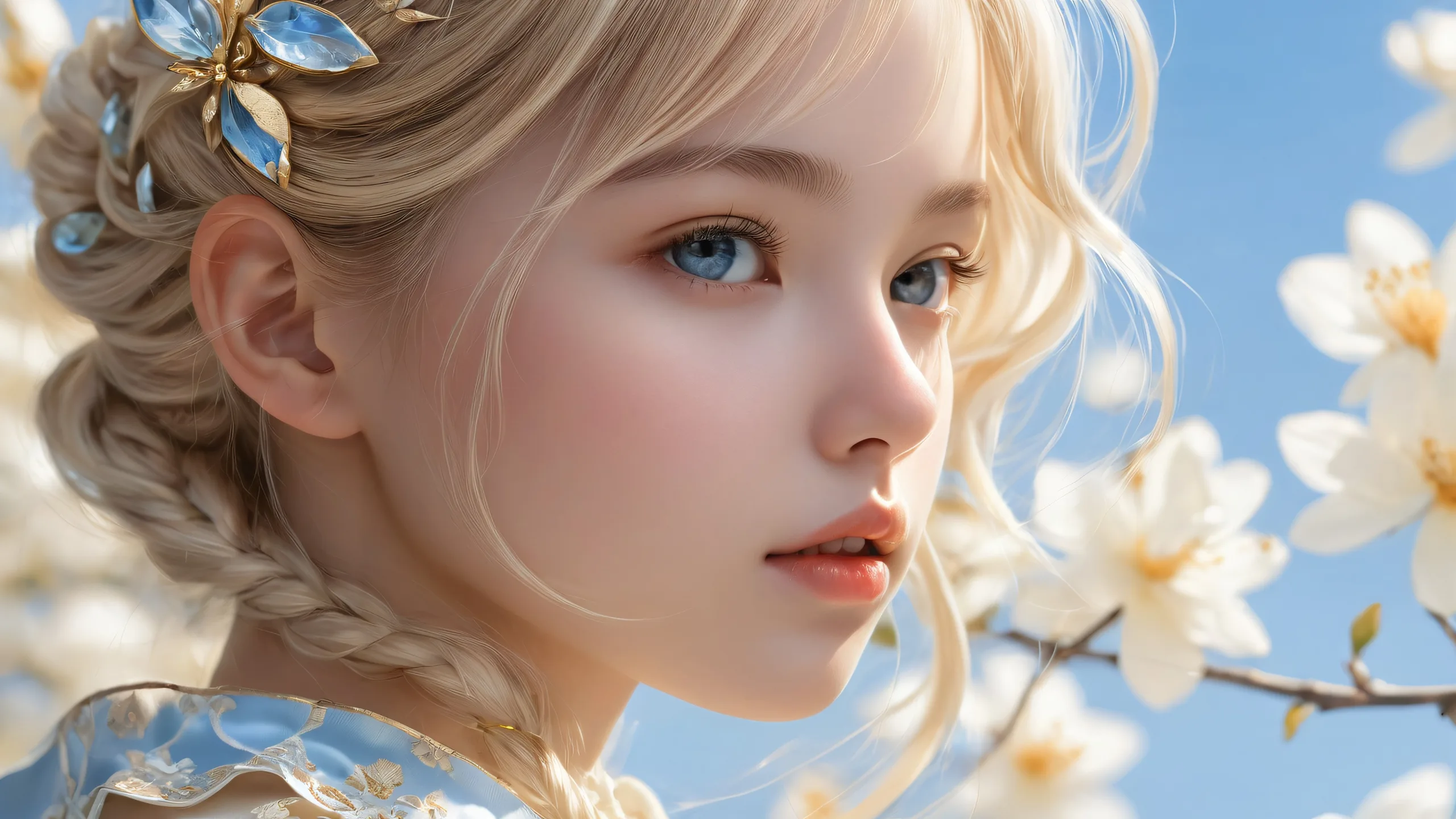 Ultra-HD-Hintergrundbild „Ätherische Oase der Gelassenheit“. inmitten einer riesigene Leere für eine ruhige Atmosphäre auf Desktop/PC A peaceful desktop scene of a girl amidst a vast, pure void for a serene atmosphere on Desktop/PC.