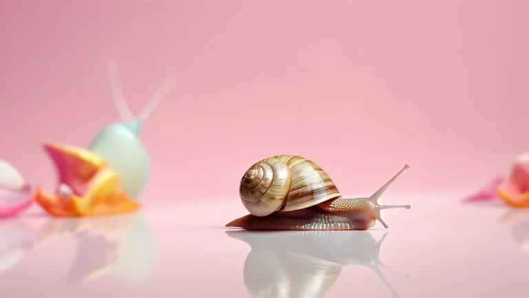 A serene desktop scene featuring a snail in an infinite void with radiant lighting and textured surfaces, perfect for PC or Desktop