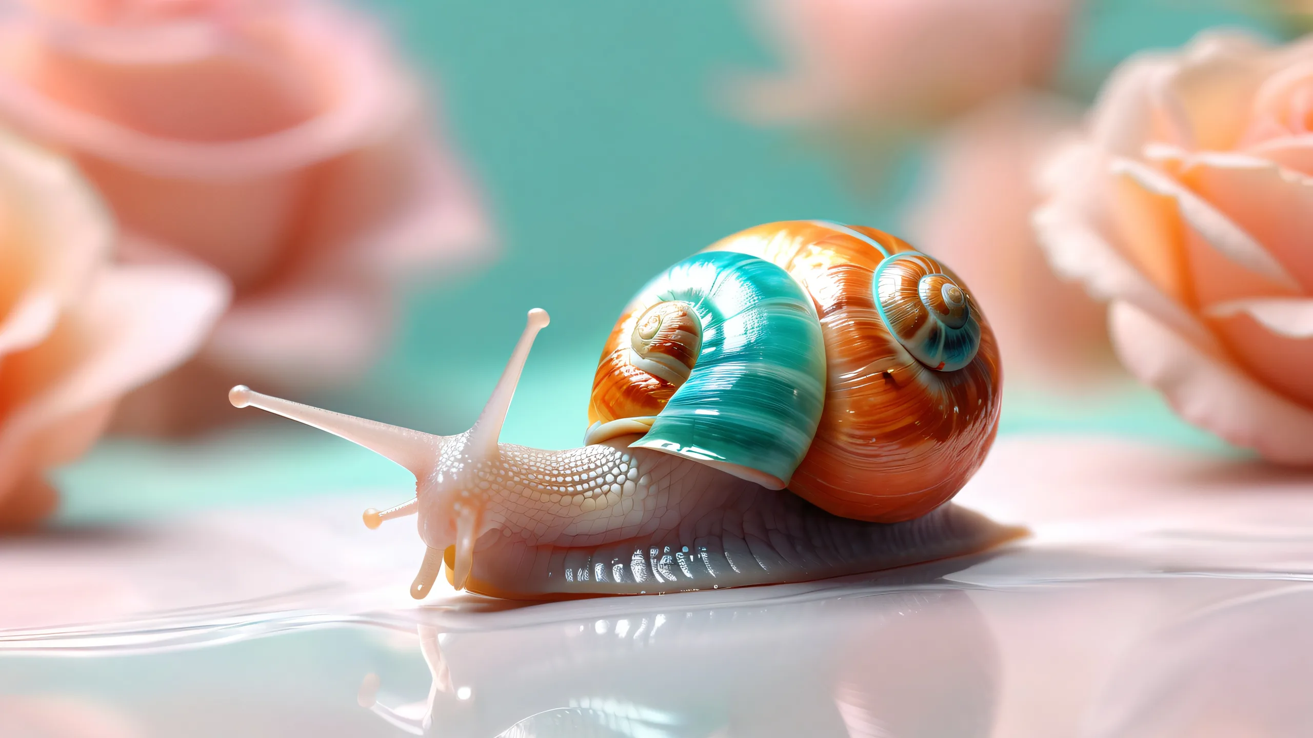A beautiful snail surrounded by a vast, pure void on a desktop/PC, perfect for relaxation and focus.