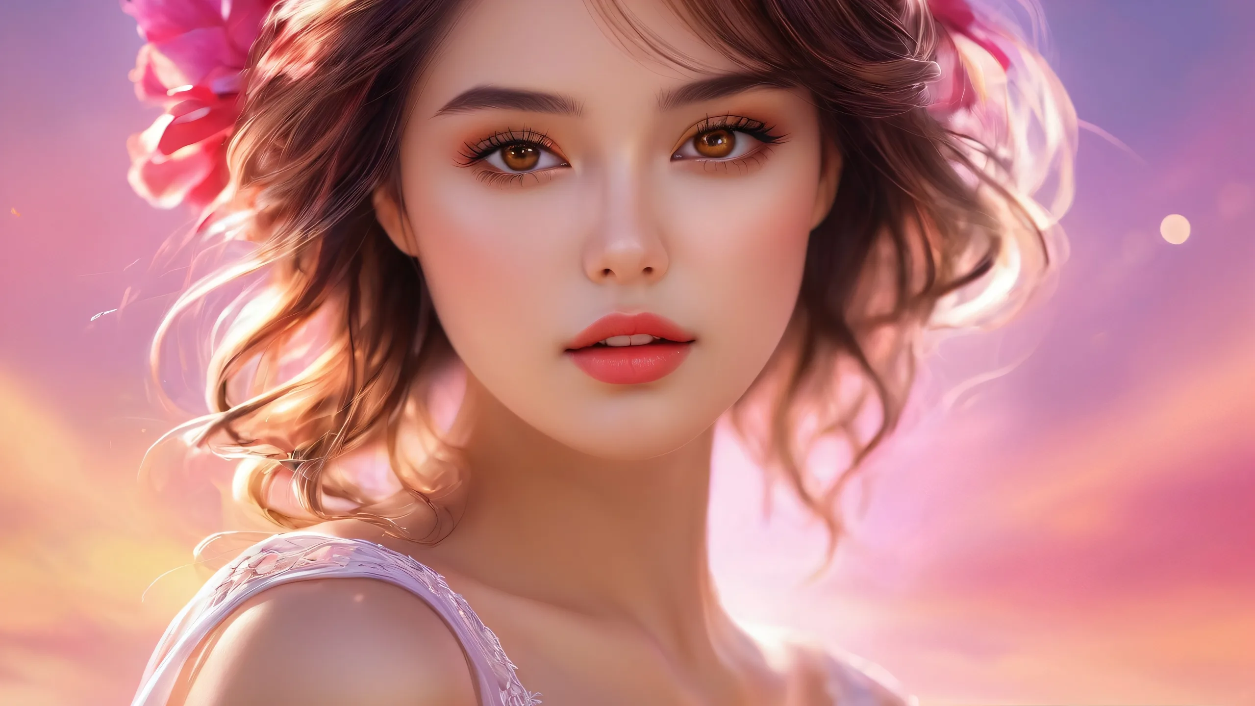 Epic Ethereal Oasis of Serenity Desktop Wallpaper A stunning image of a beautiful woman surrounded by a vast pure void, perfect for your desktop/pc.