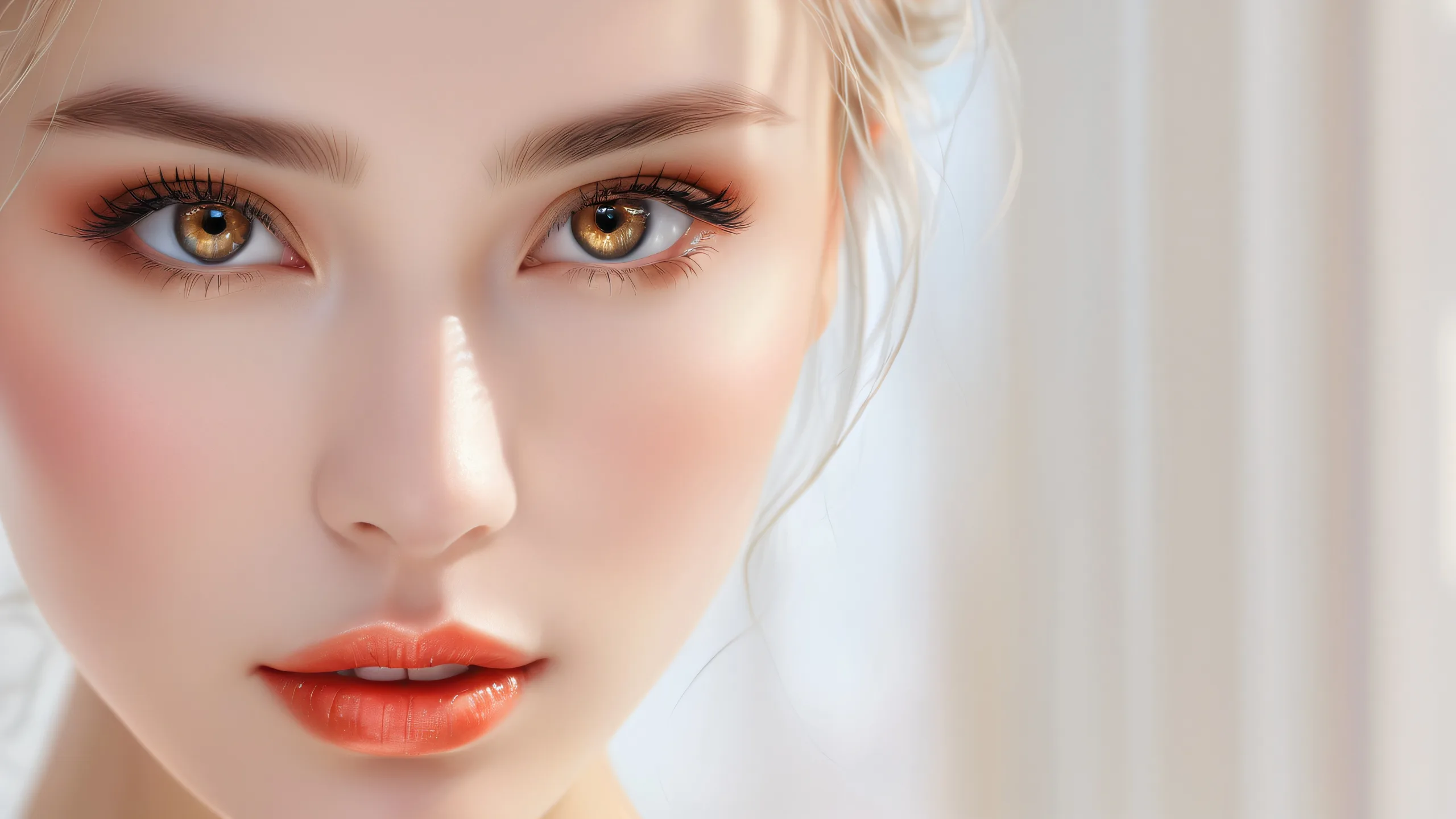 A serene desktop wallpaper featuring a vast, pure void with radiant colors and ray-traced reflections, perfect for a PC or Desktop.