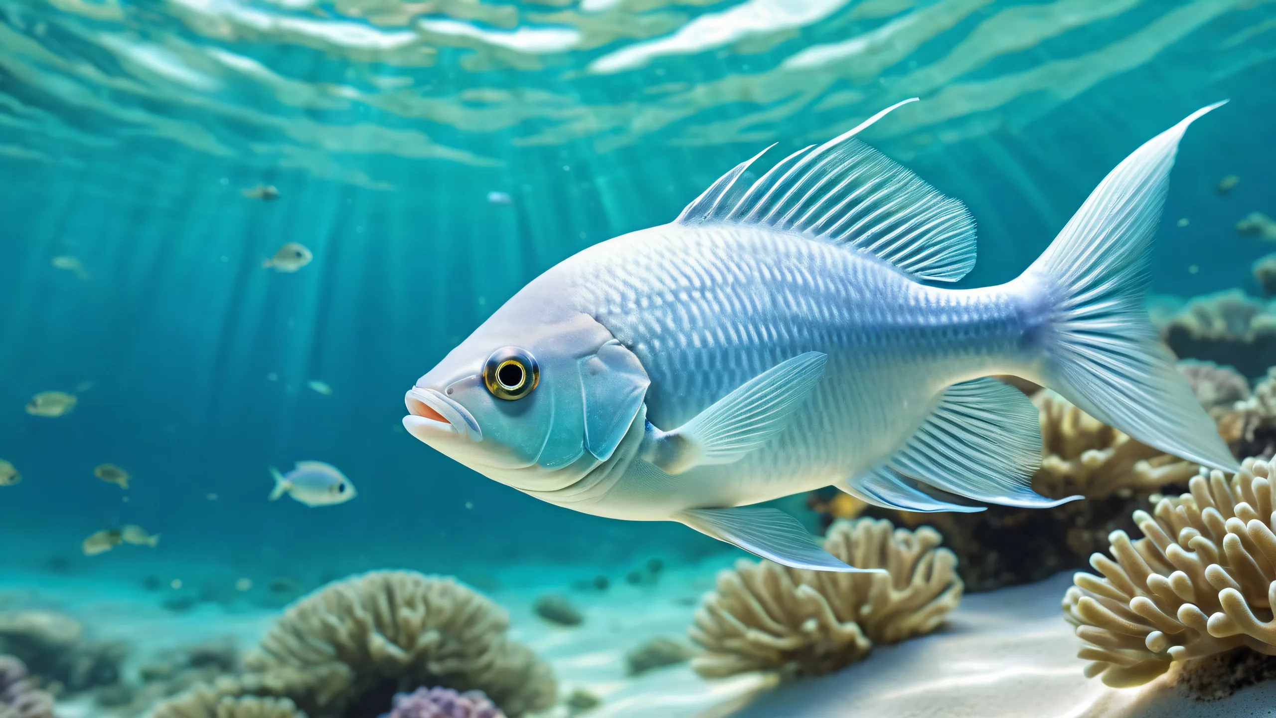 A breathtaking underwater scene for your desktop/pc, featuring ethereal lighting and radiant colors.