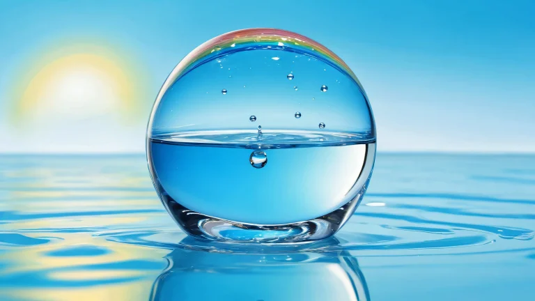 Serene ocean desktop background for PC or Desktop, featuring a vast expanse of glass marble and water with radiant colors and reflections.