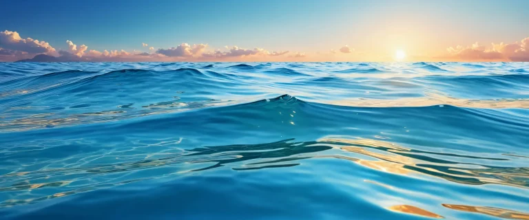 Breathtaking desktop wallpaper of a calm ocean on a perfectly clean vast pure void with radiant colors, ray traced reflections, and pristine clarity for PC/Desktop users.