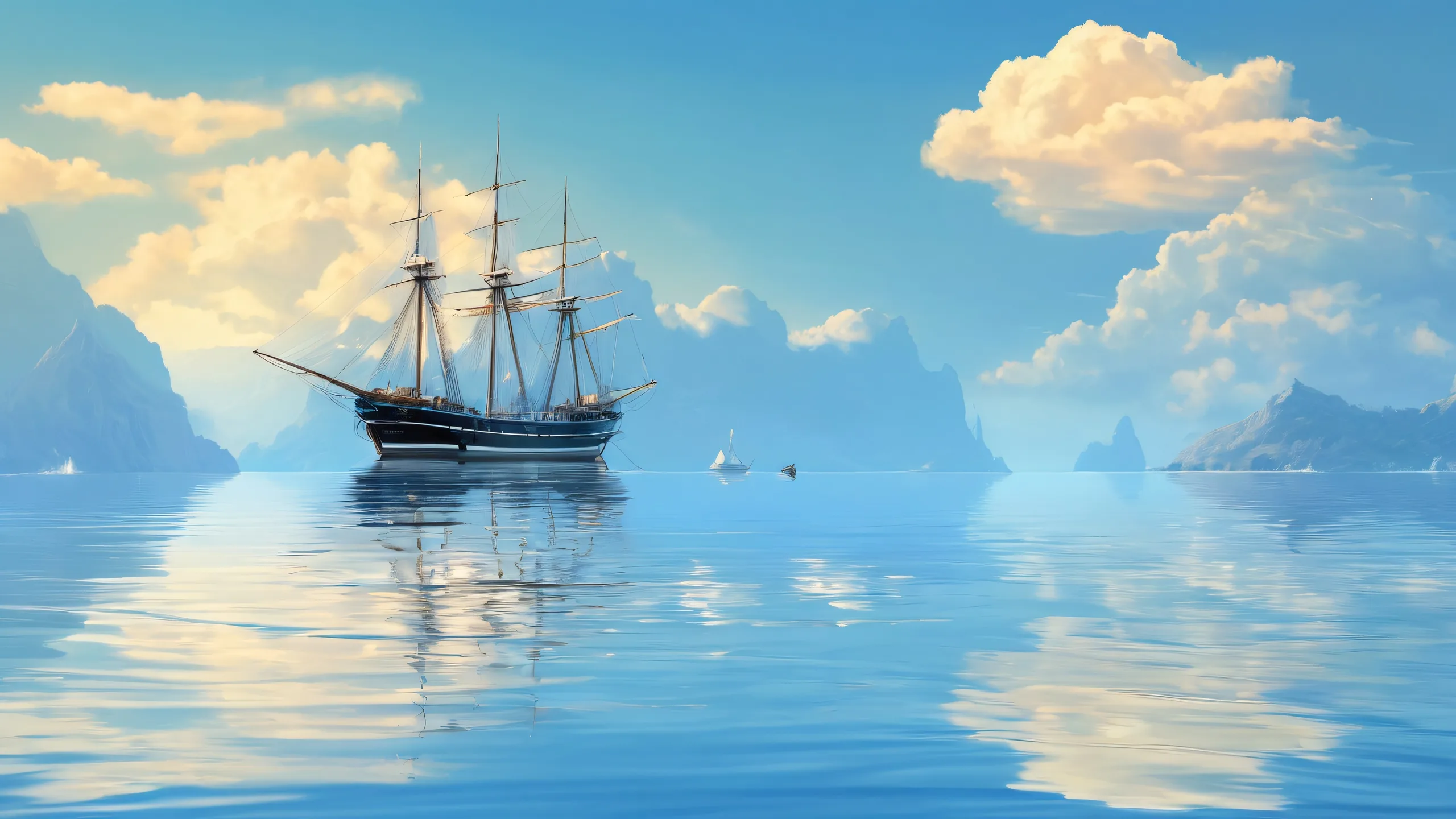 UFundo da área de trabalho do K Ethereal Oceanic Oasislego de um vasto vazio perfeitamente limpo refletindo a beleza do oceano A serene and breathtaking desktop image of a perfectly clean vast void reflecting the beauty of the ocean, suitable for Desktop/PC screens.