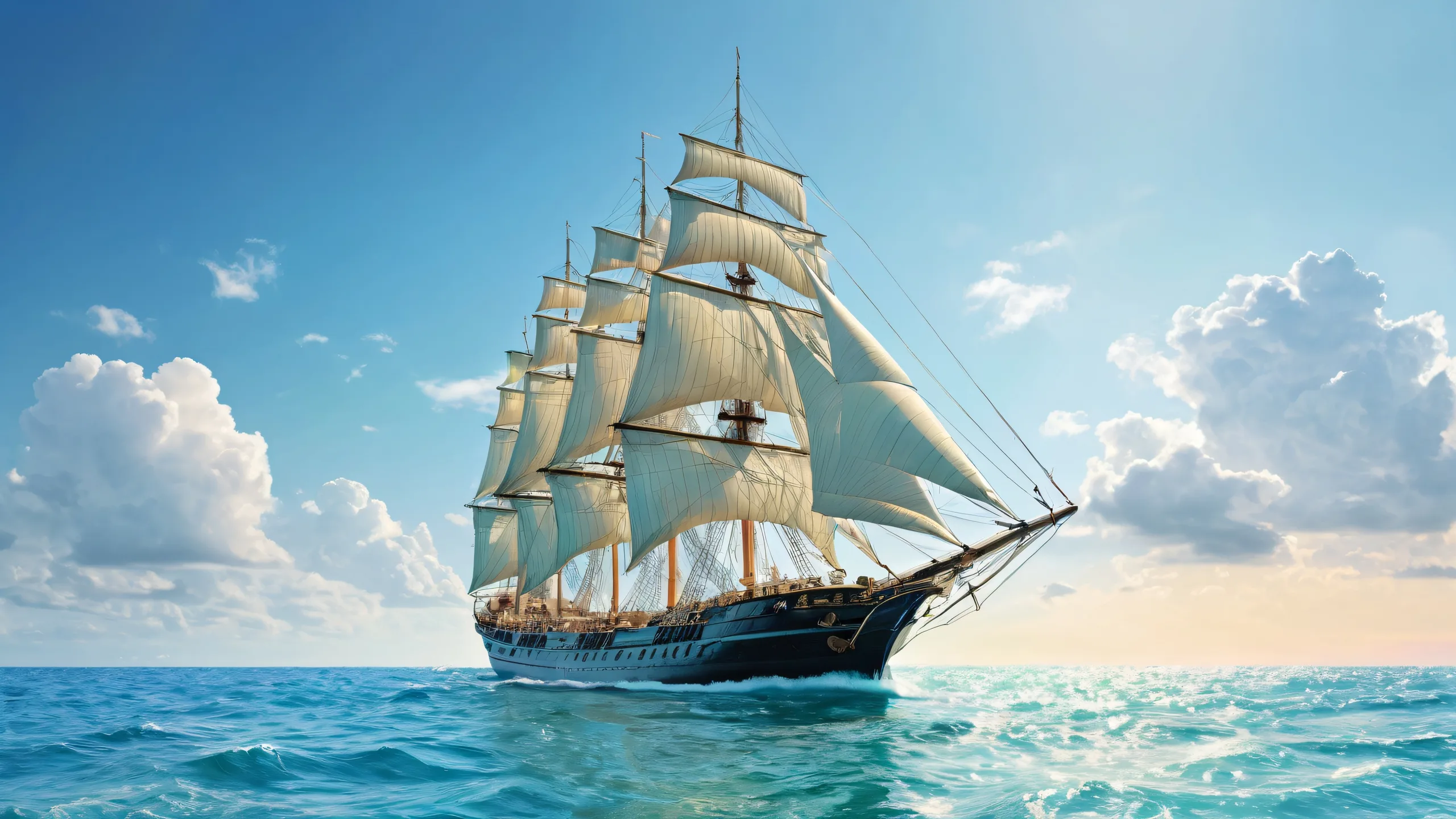 Ultra HD Ethereal Oceanic Odyssey Wallpaper Breathtaking desktop wallpaper of a ship in a vast pure void with subtle sense of scale and intricate details for Desktop/PC