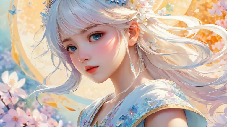 Beautiful anime-inspired illustration of a girl on a pure void desktop background for PC and Desktop