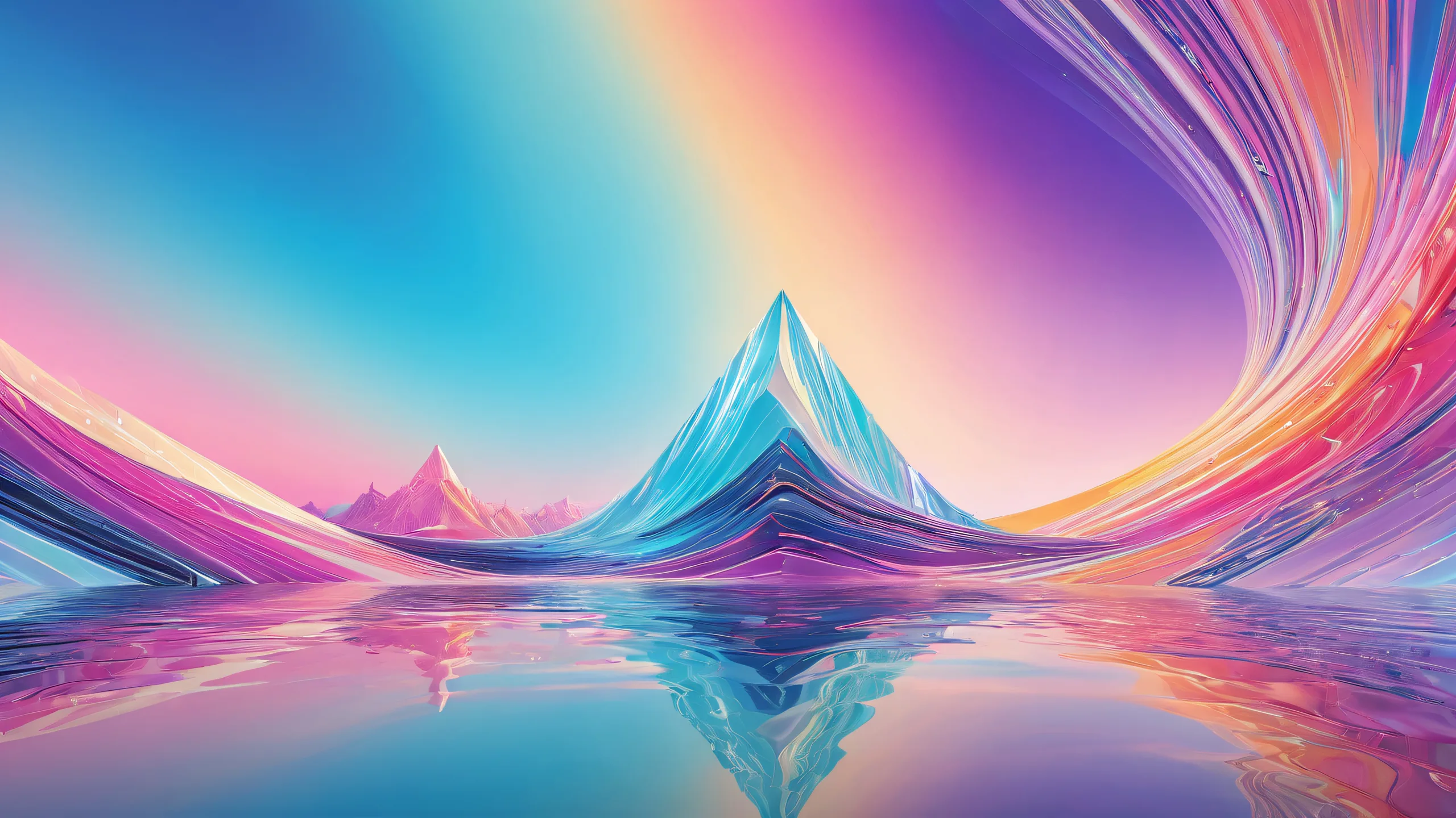 A breathtaking desktop wallpaper of a pure void with radiant colors and ray traced reflections, perfect for desktop/pc