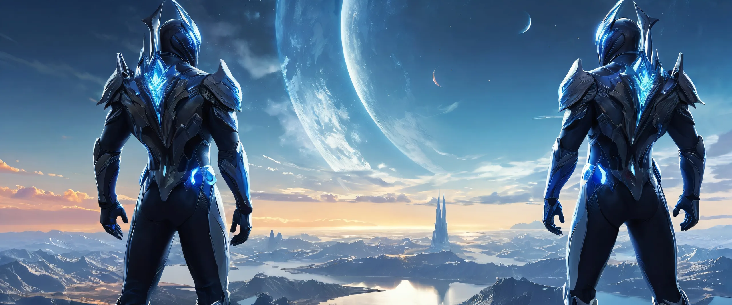 Award-winning digital art of standing video game men in a pristine void with extreme depth of field and ray-traced reflections for desktop/PC use.