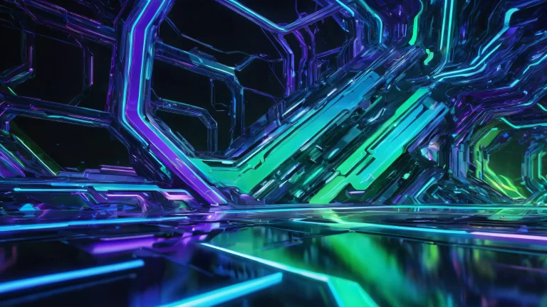 Breathtaking desktop wallpaper featuring a cybernetic void with ethereal lighting and radiant colors, perfect for a Desktop/PC.