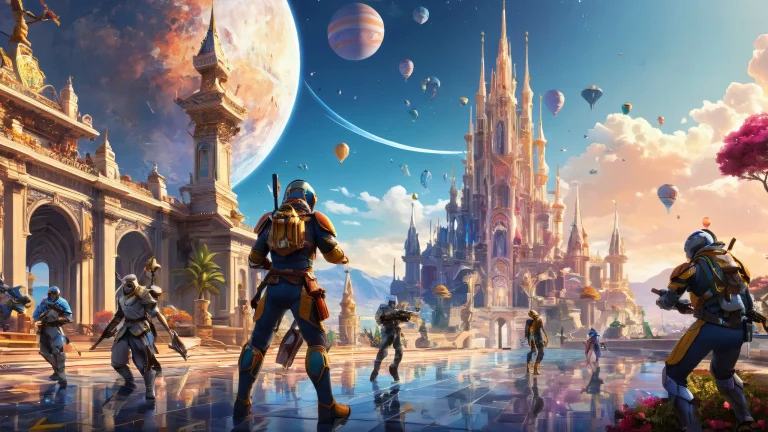 Breathtaking desktop scene featuring game characters in a vast, pure void with extreme depth of field for optimal viewing on Desktop/PC.