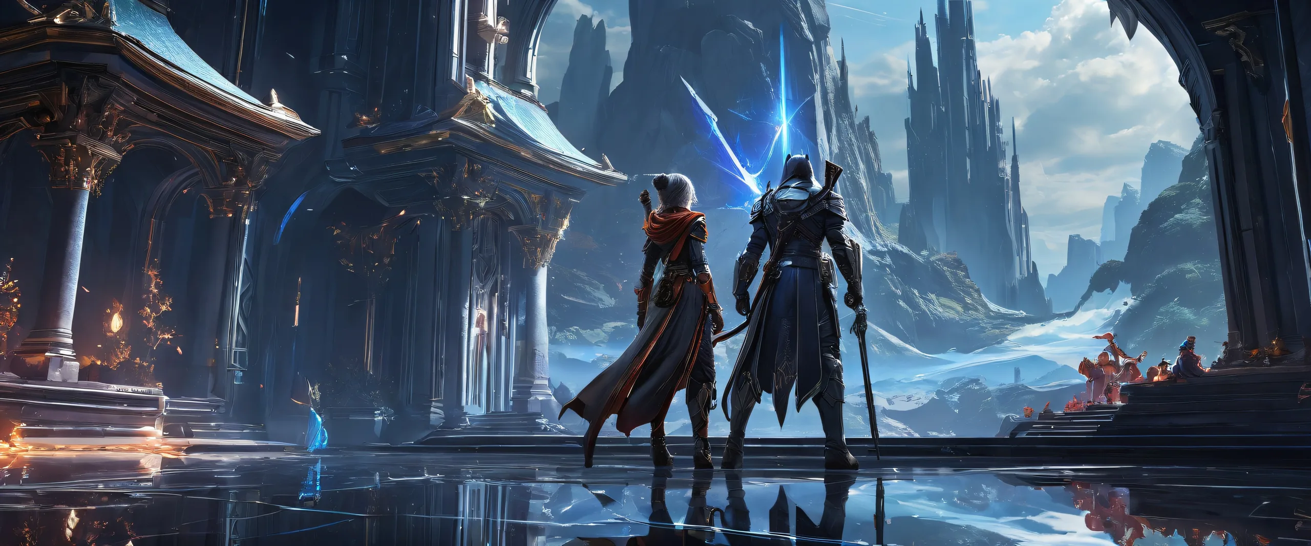 Breathtaking desktop wallpaper featuring video game characters in a pristine void with deep depth of field and ethereal lighting, perfect for Desktop/PC