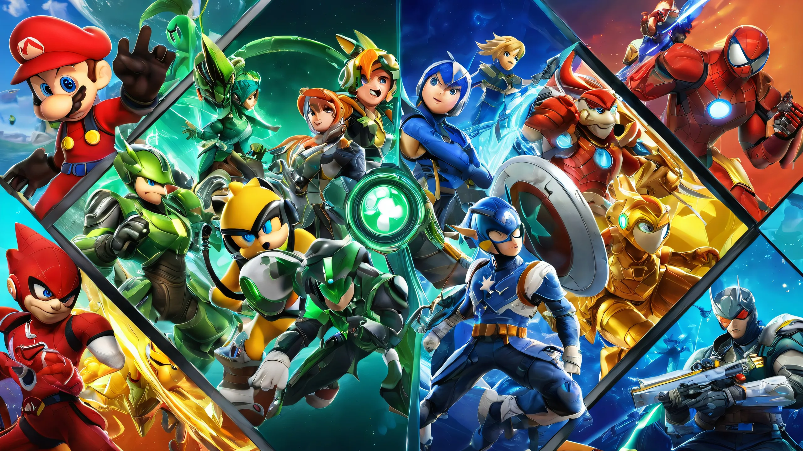 Desktop/PC wallpaper featuring video game characters in a stunning, award-winning digital art scene with radiant lighting and ray traced reflections.