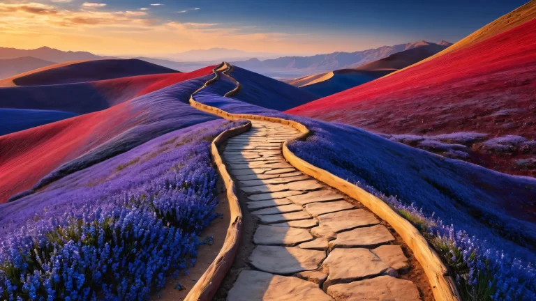 Breathtaking desktop wallpaper of Winding Path on a Desktop/PC with radiant colors, réflexions tracées par rayons, et une clarté immaculée.