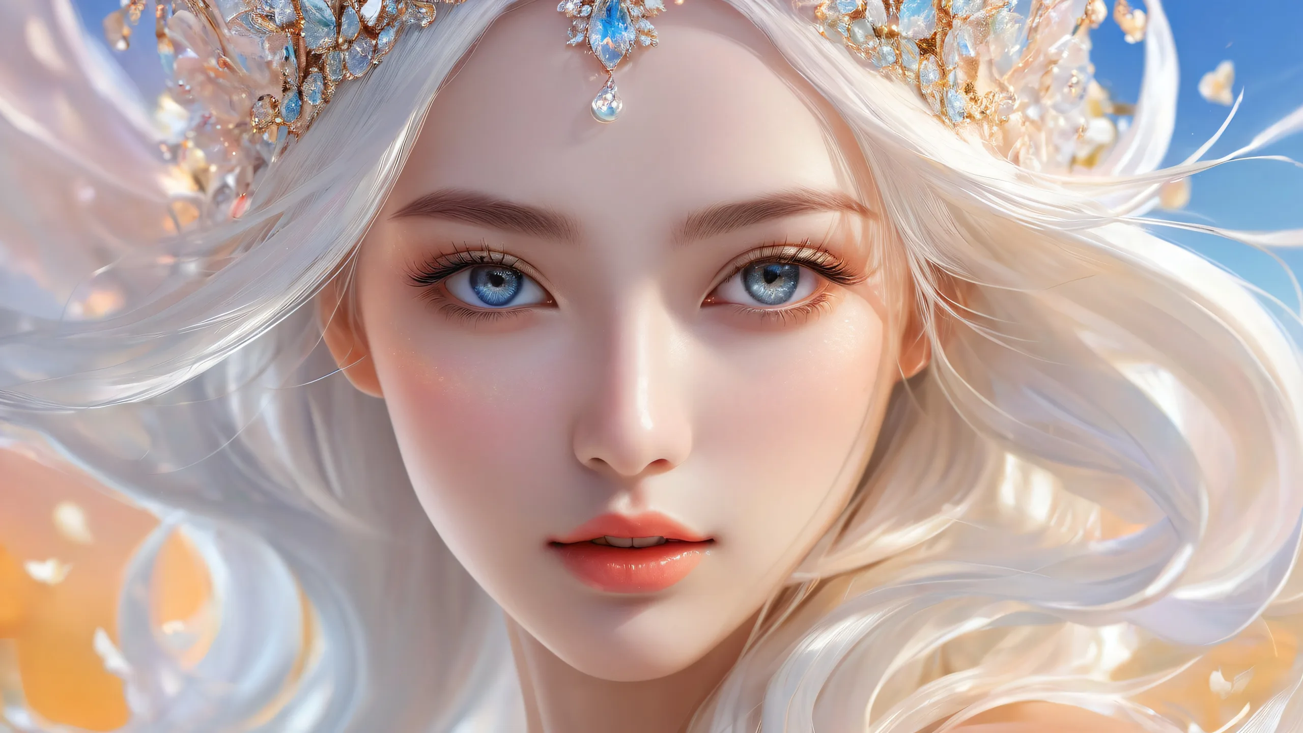 Breathtaking desktop wallpaper featuring a beautifully illustrated face in a vast, pure void with extreme depth of field, suitable for Desktop/PC