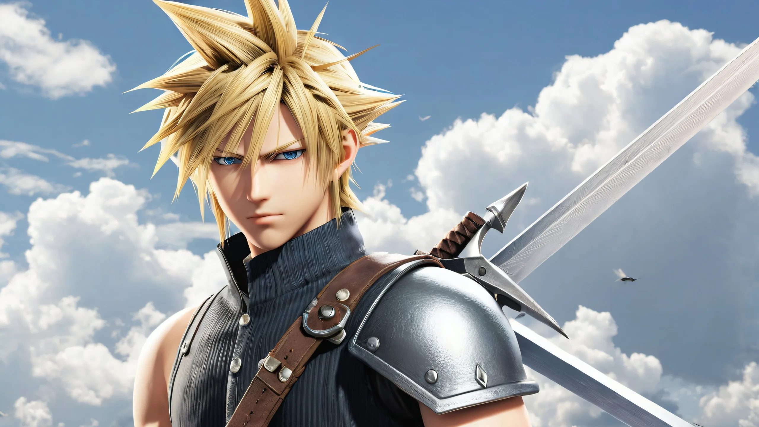 Cloud Strife and video game characters amidst a breathtakingly vast pure void on a desktop/pc, with extreme depth of field, radiant colors, and ray traced reflections.